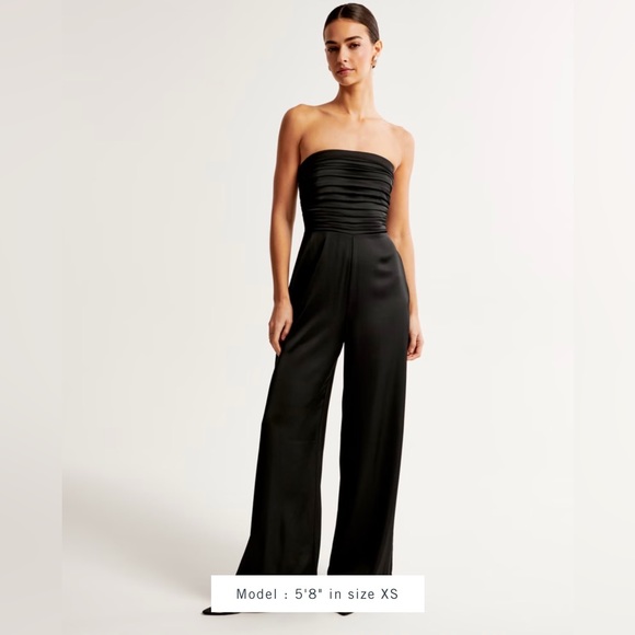 Abercrombie & Fitch Pants - NWT Abercrombie Emerson Ruched Black Satin Jumpsuit